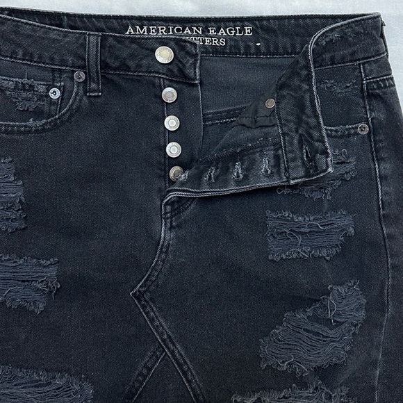 American Eagle Outfitters Distressed Destroyed Denim Miniskirt Button Fly Size 4 - Picture 4 of 7
